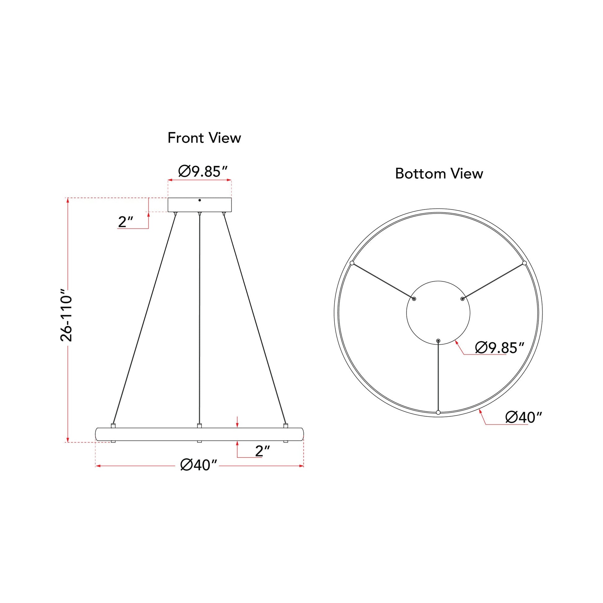 Sling Ring LED Pendant Light - line drawing.