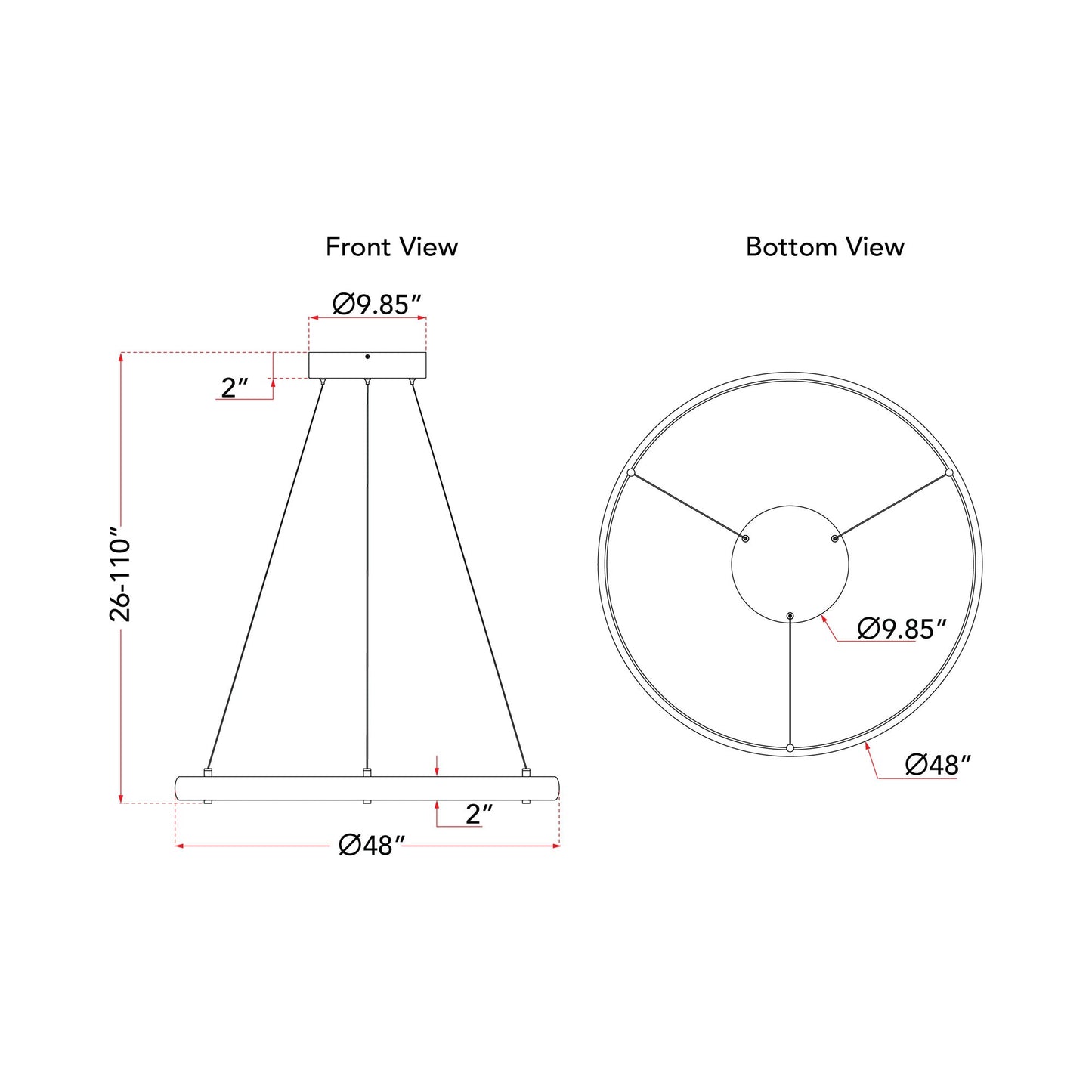 Sling Ring LED Pendant Light - line drawing.