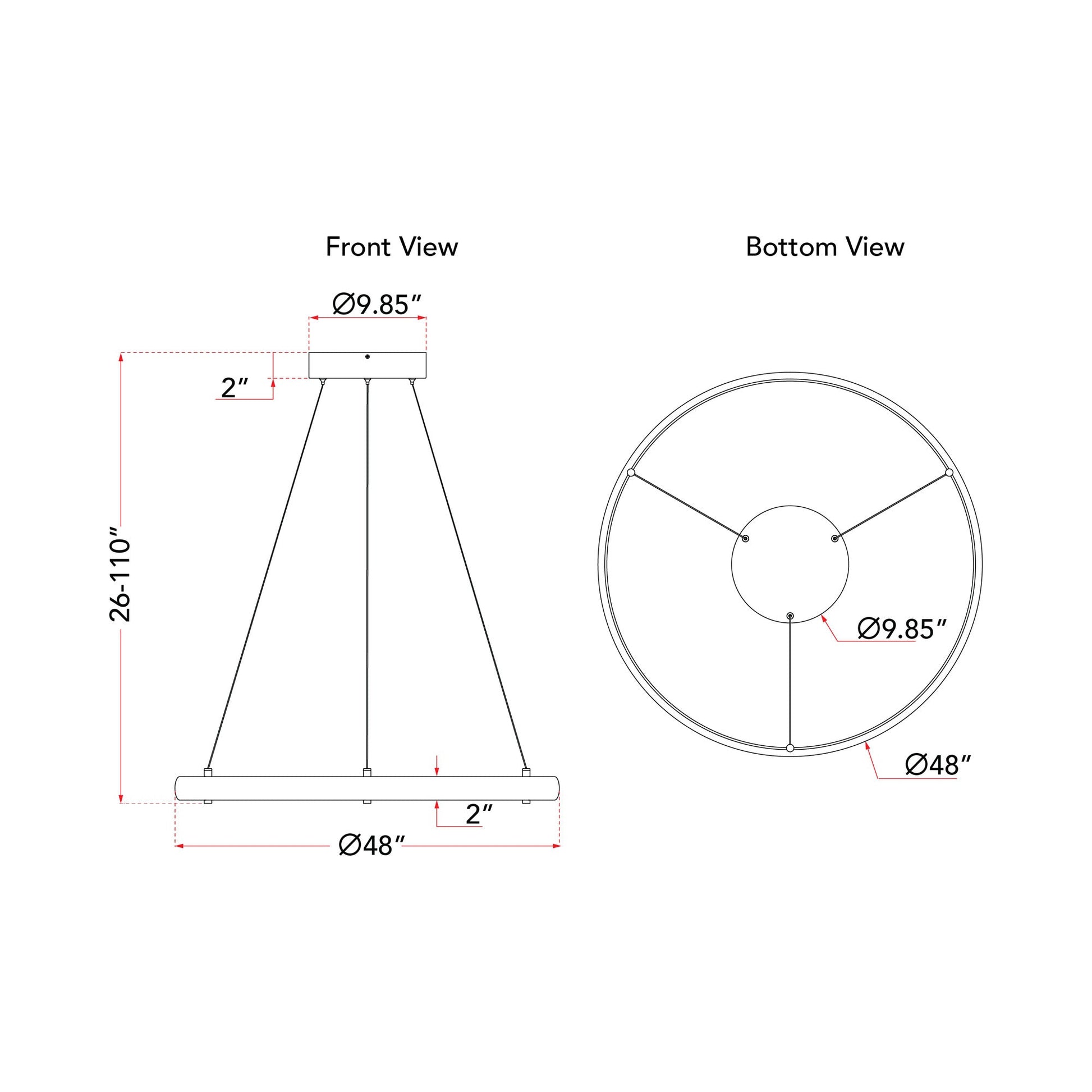 Sling Ring LED Pendant Light - line drawing.