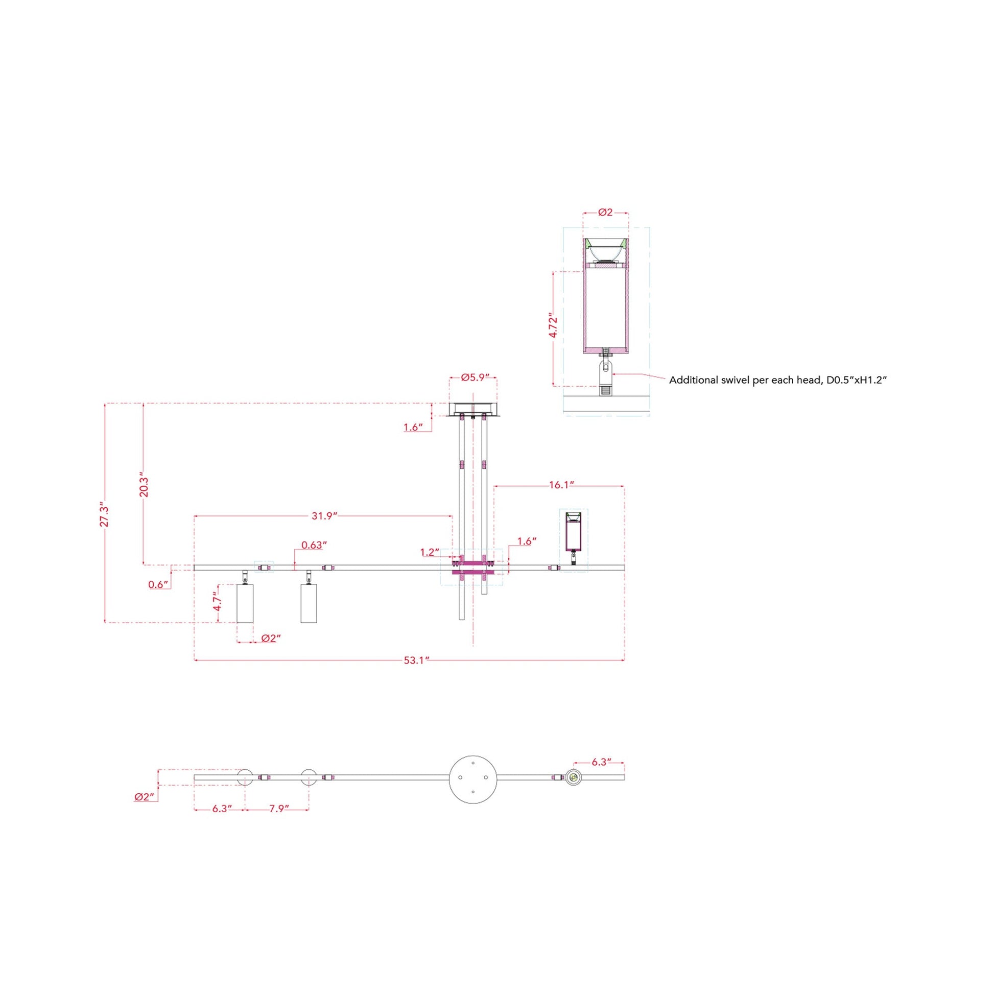 Spartan LED Pendant Light - line drawing.