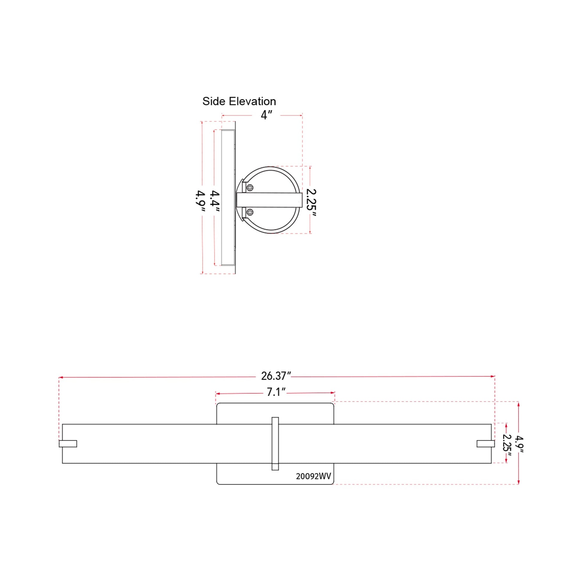 Squire Round LED Bath Vanity Light - line drawing.
