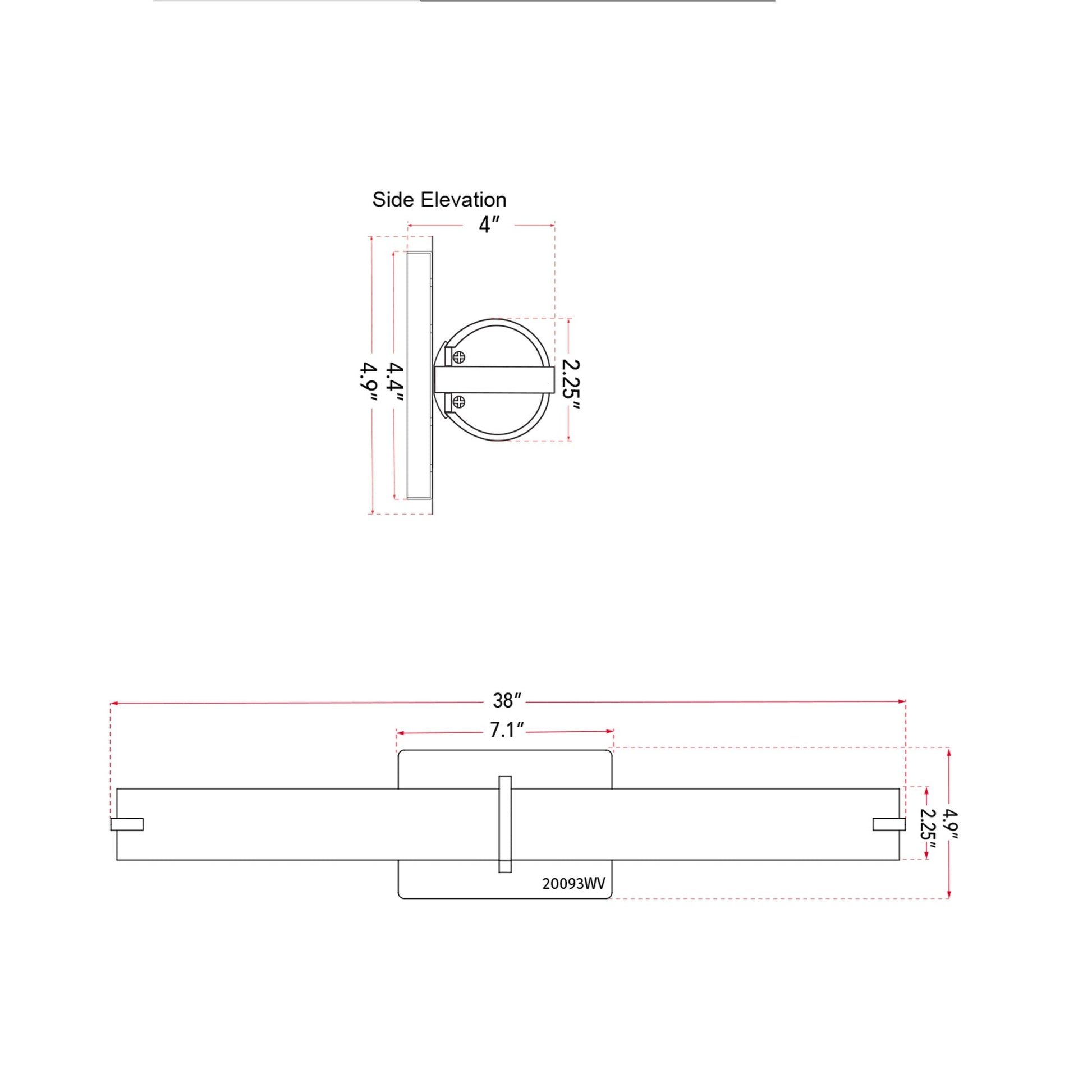 Squire Round LED Bath Vanity Light - line drawing.