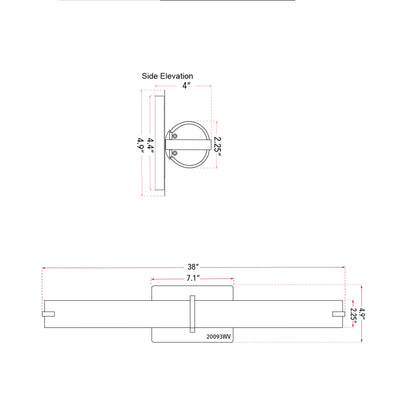 Squire Round LED Bath Vanity Light - line drawing.