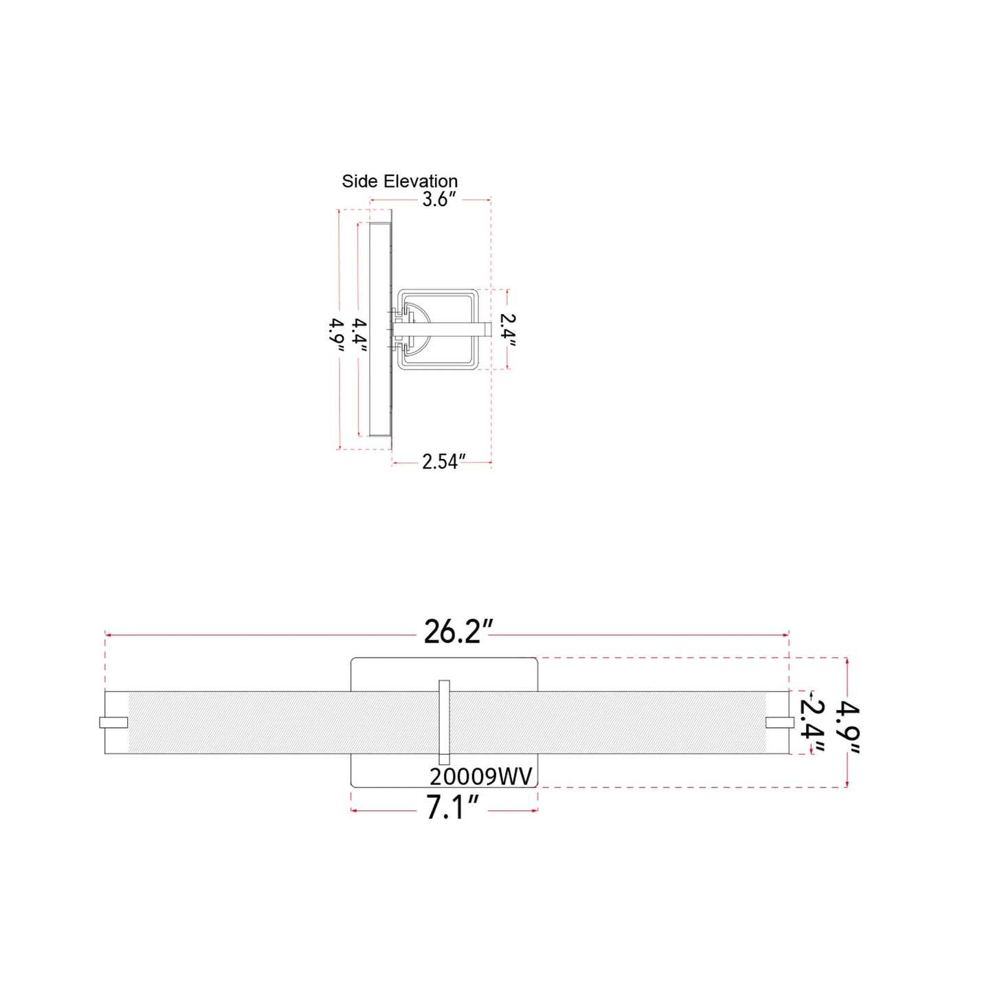 Squire Square LED Bath Vanity Light - line drawing.