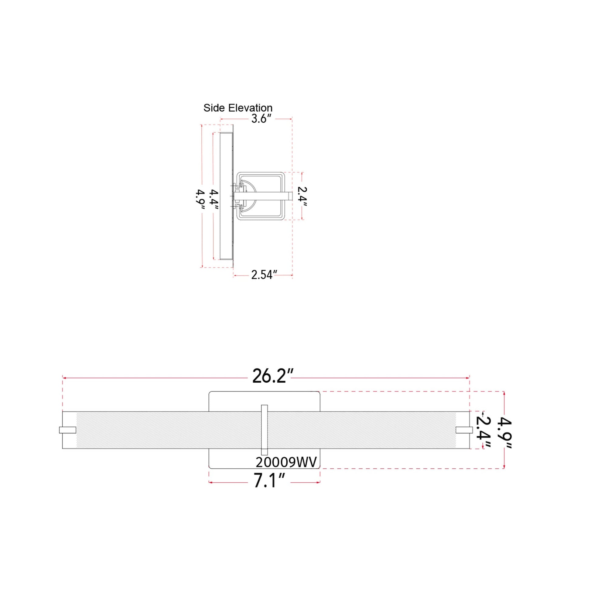 Squire Square LED Bath Vanity Light - line drawing.