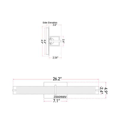 Squire Square LED Bath Vanity Light - line drawing.