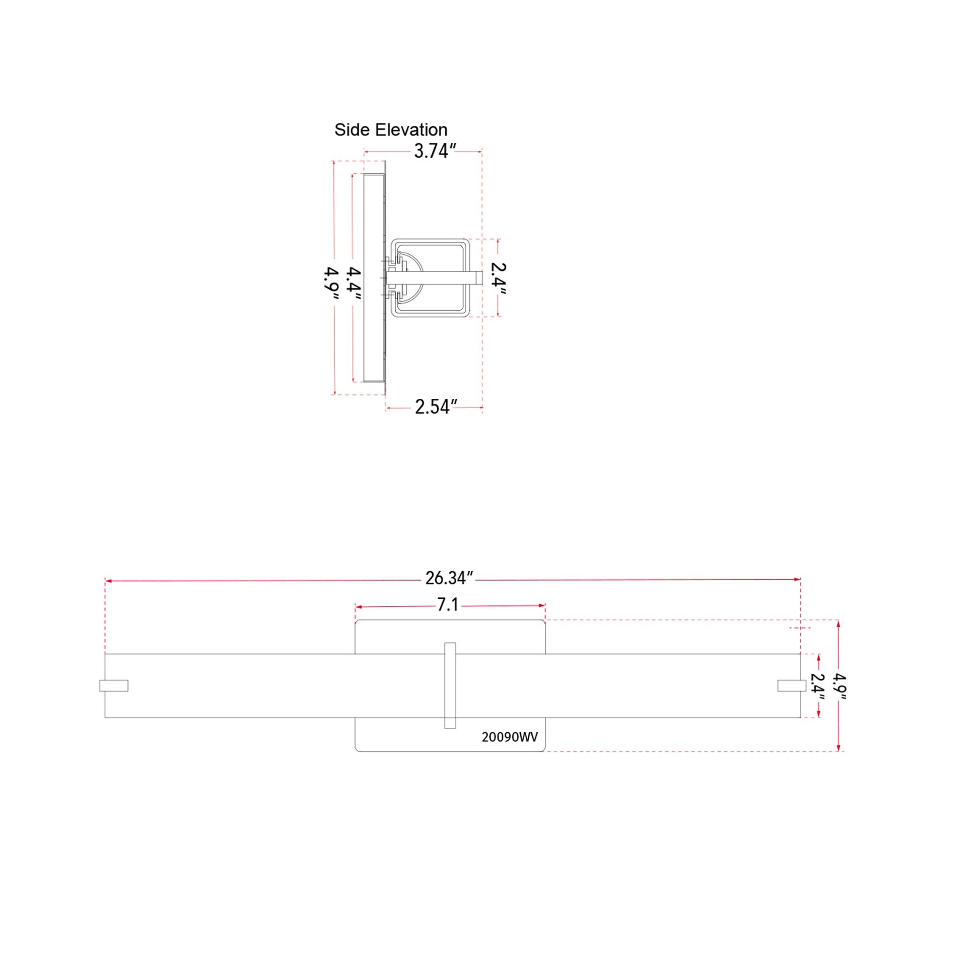 Squire Square LED Bath Vanity Light - line drawing.
