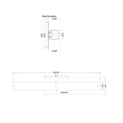 Squire Square LED Bath Vanity Light - line drawing.