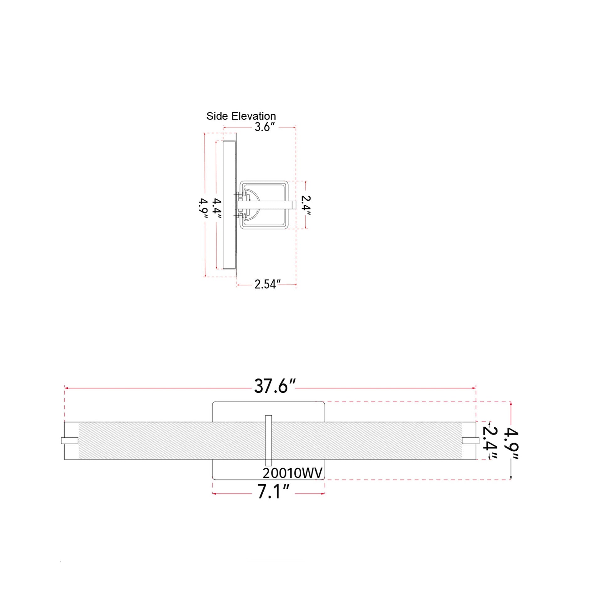 Squire Square LED Bath Vanity Light - line drawing.