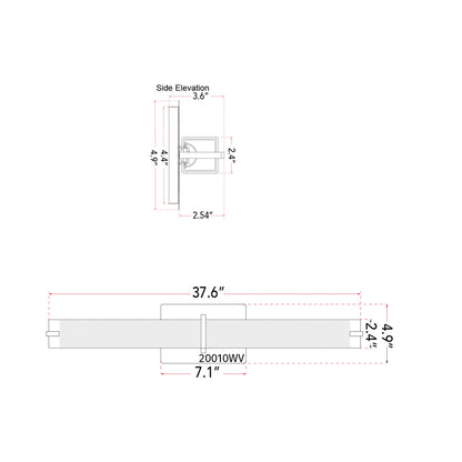 Squire Square LED Bath Vanity Light - line drawing.