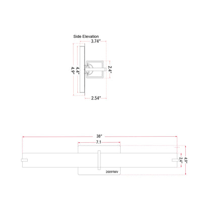 Squire Square LED Bath Vanity Light - line drawing.