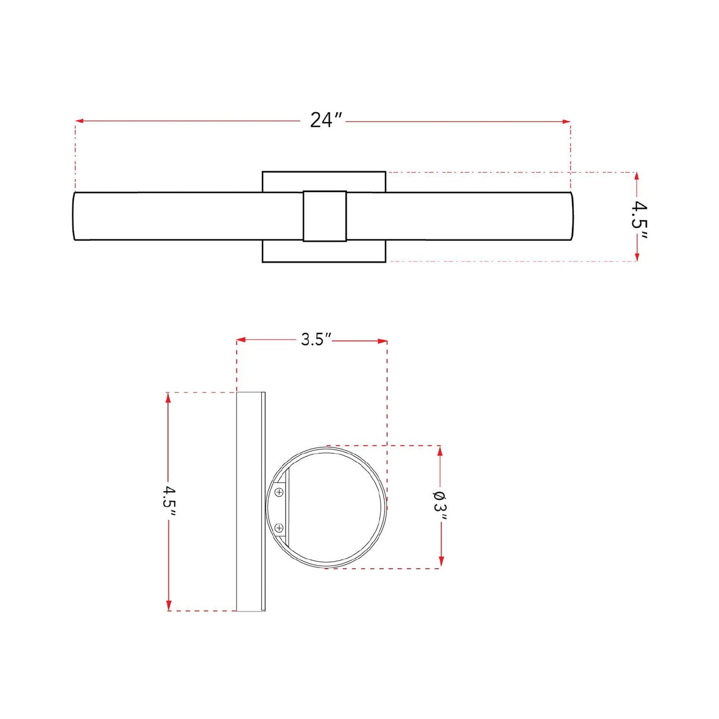Turbo LED Bath Vanity Light - line drawing.