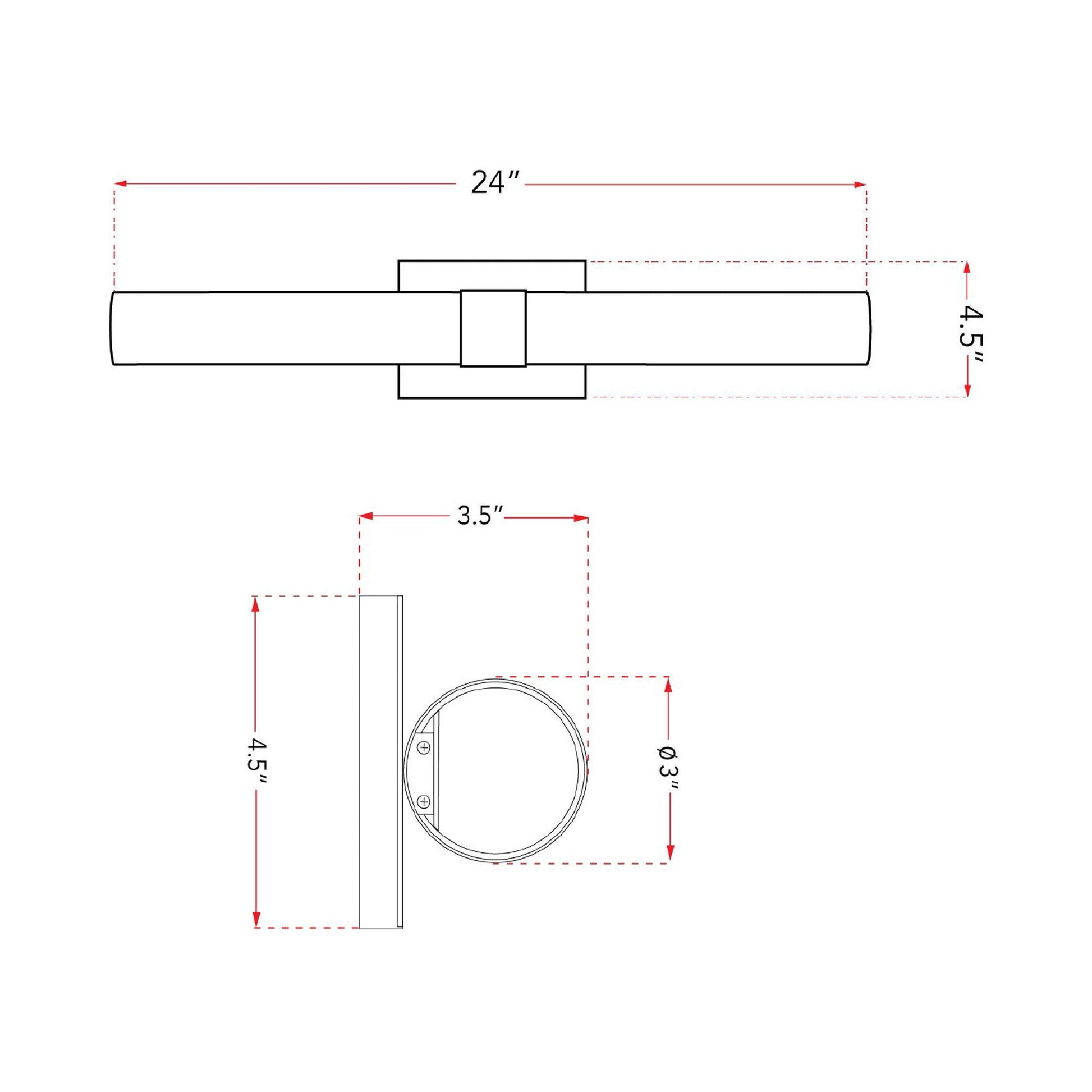 Turbo LED Bath Vanity Light - line drawing.