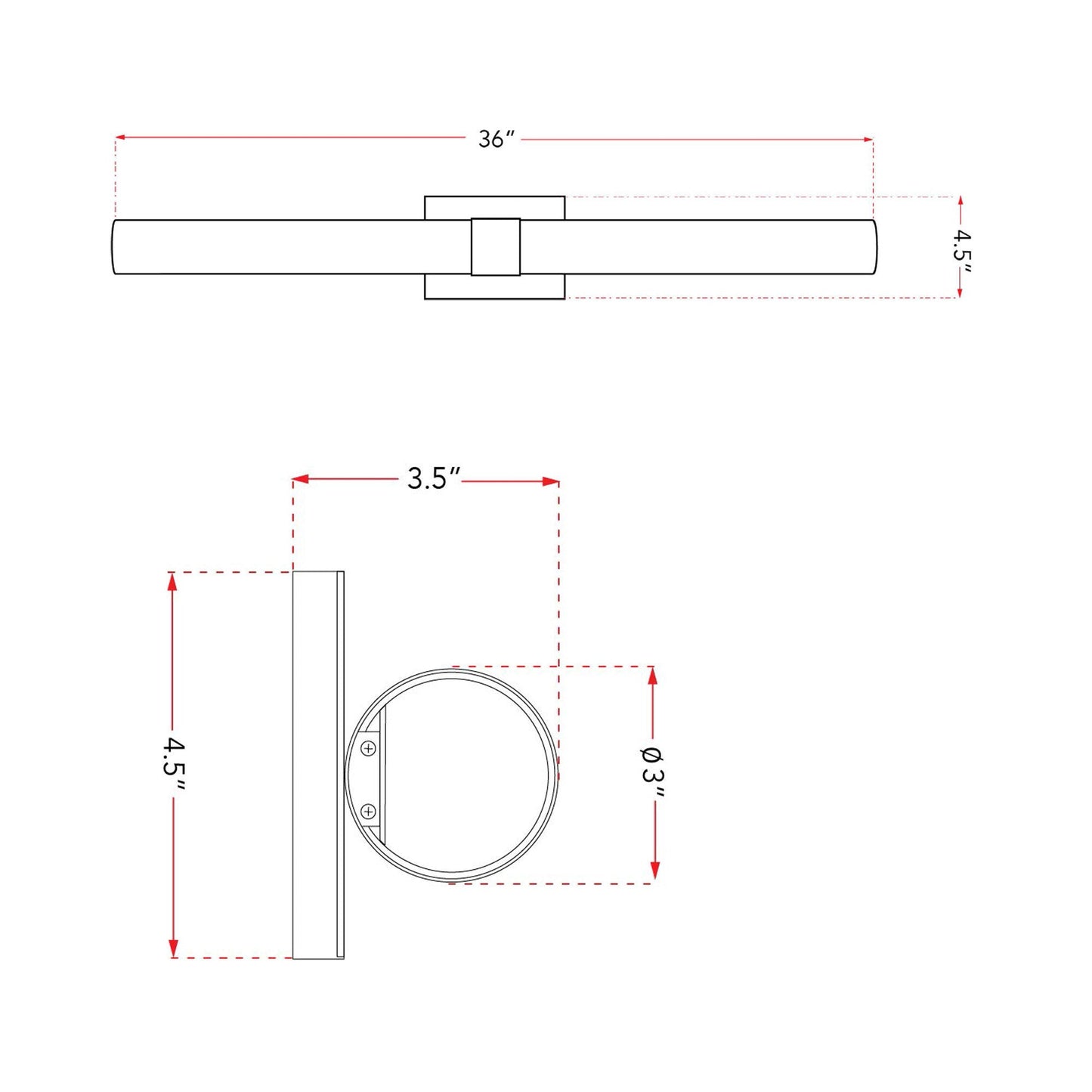 Turbo LED Bath Vanity Light - line drawing.