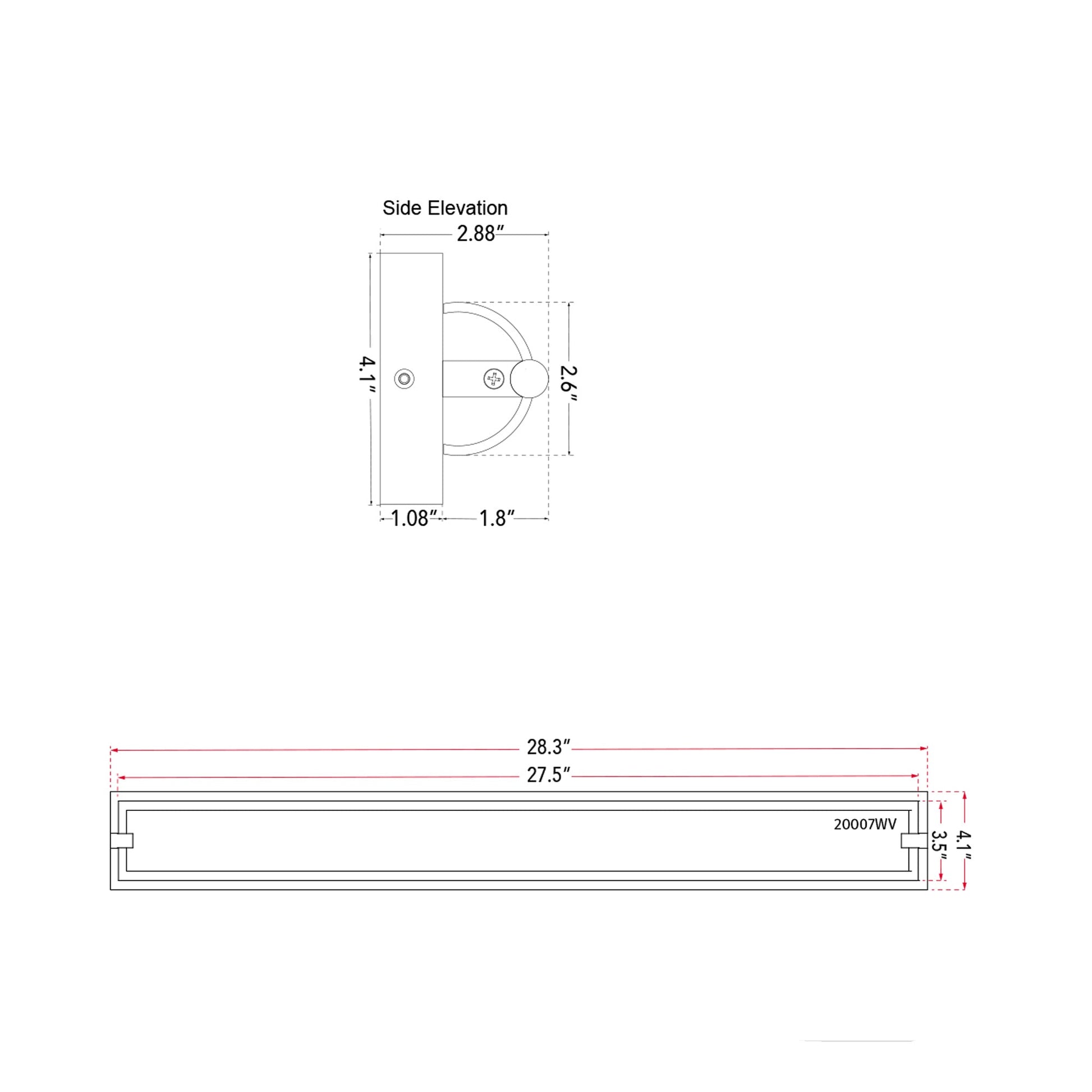 Veil LED Bath Vanity Light - line drawing.