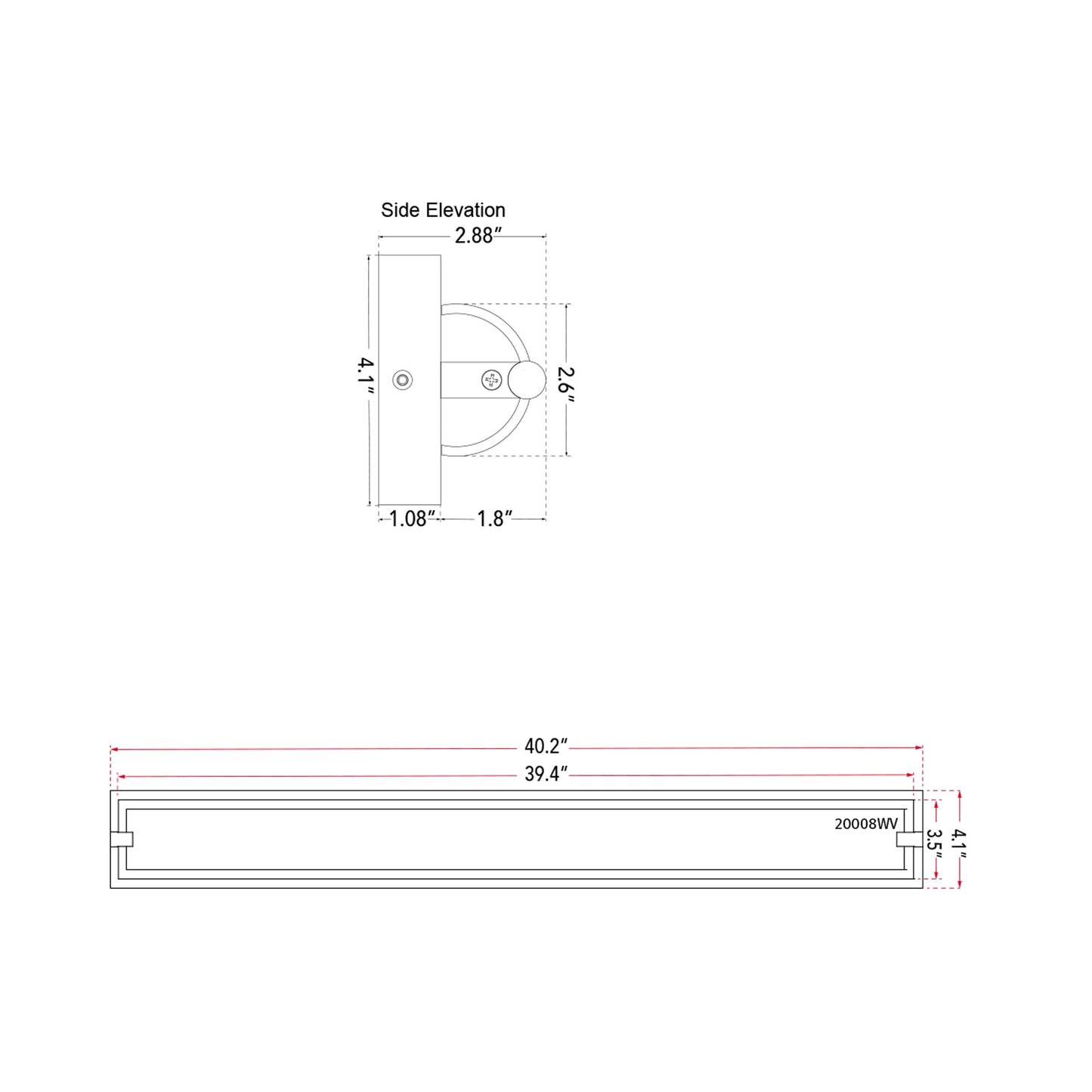 Veil LED Bath Vanity Light - line drawing.