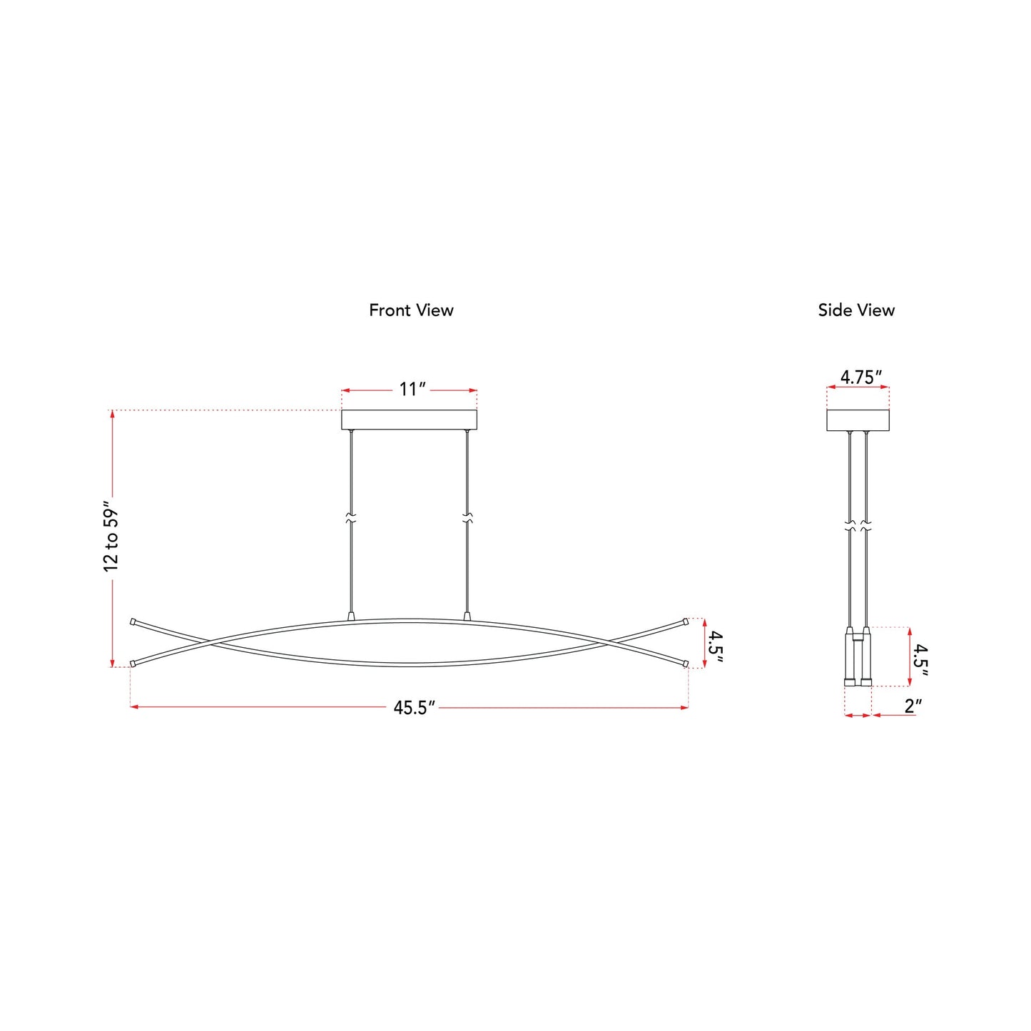 Wishbone LED Pendant Light - line drawing.