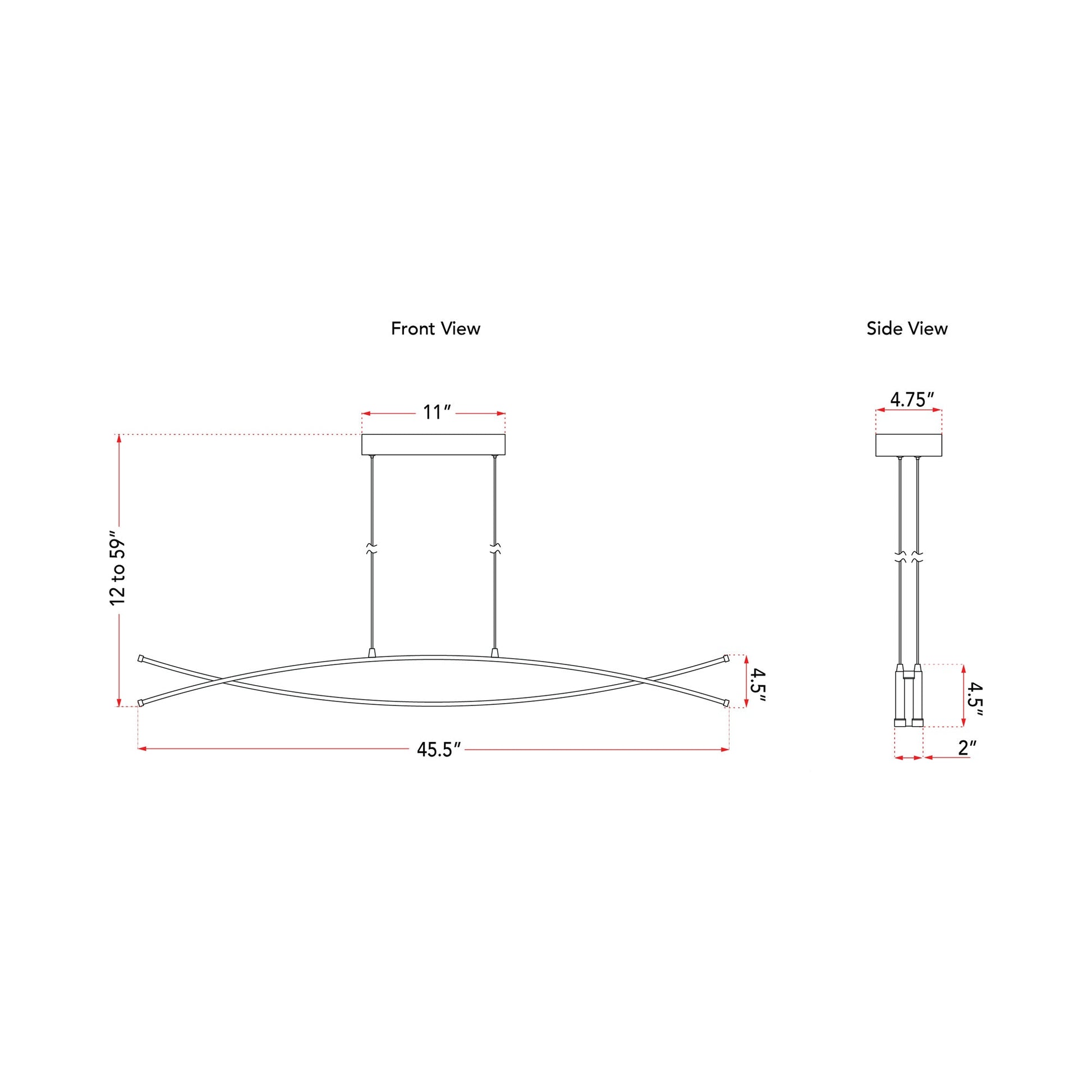 Wishbone LED Pendant Light - line drawing.