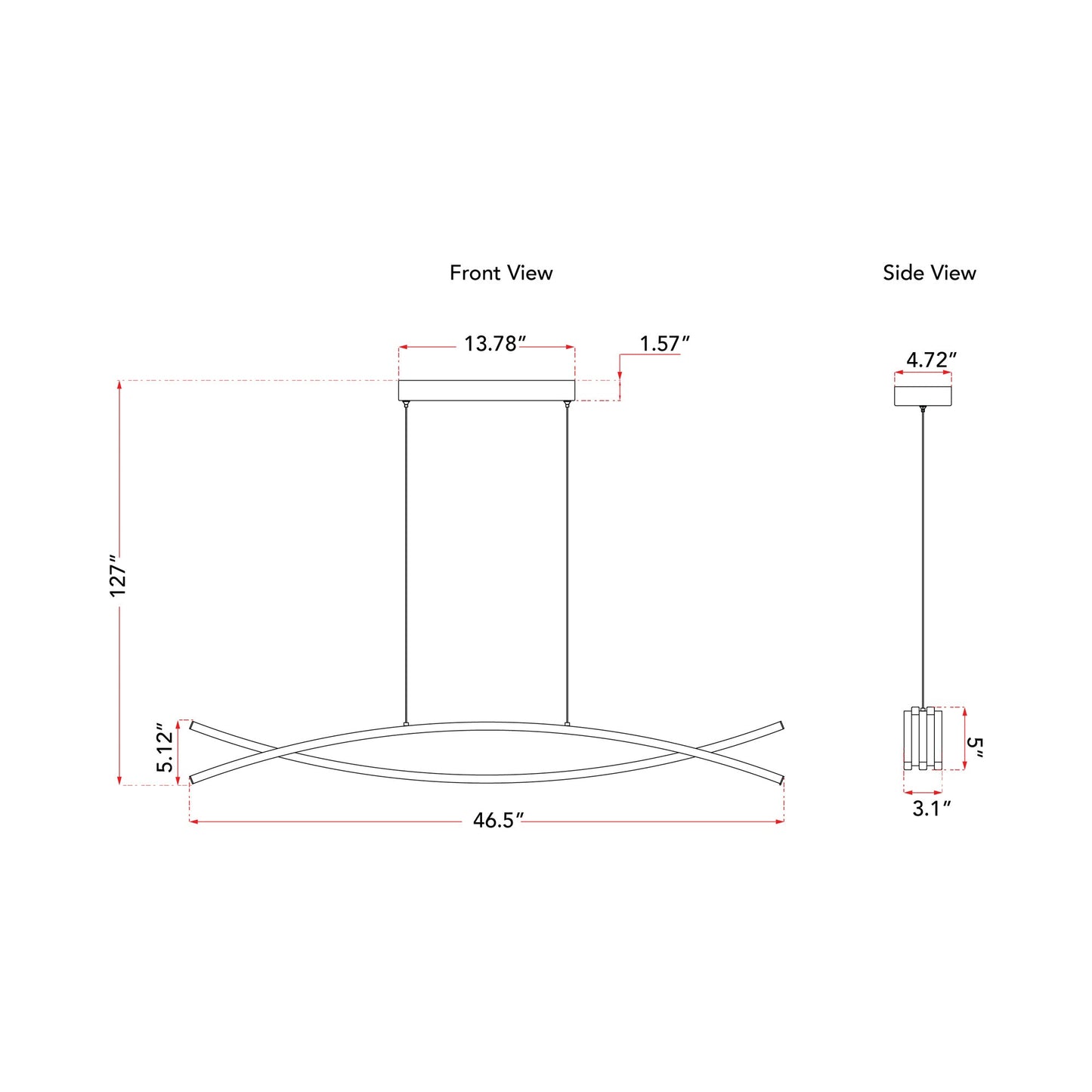 Wishbone LED Pendant Light - line drawing.