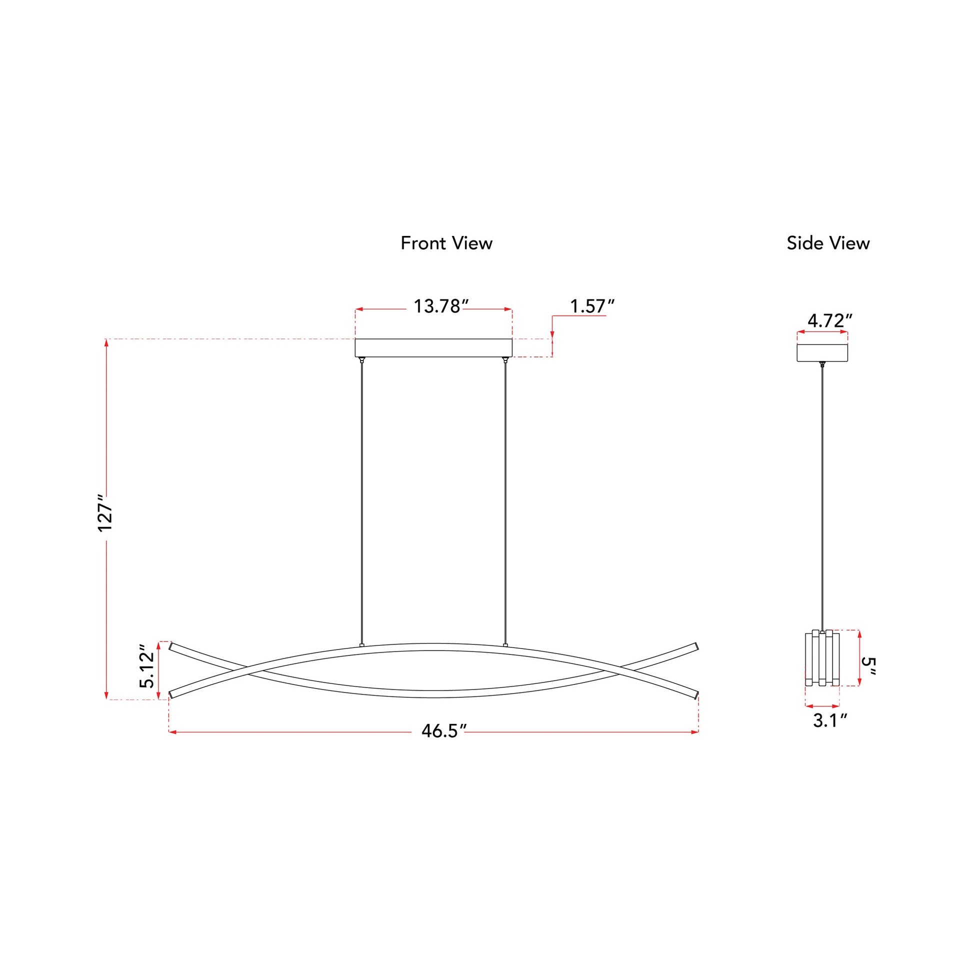 Wishbone LED Pendant Light - line drawing.