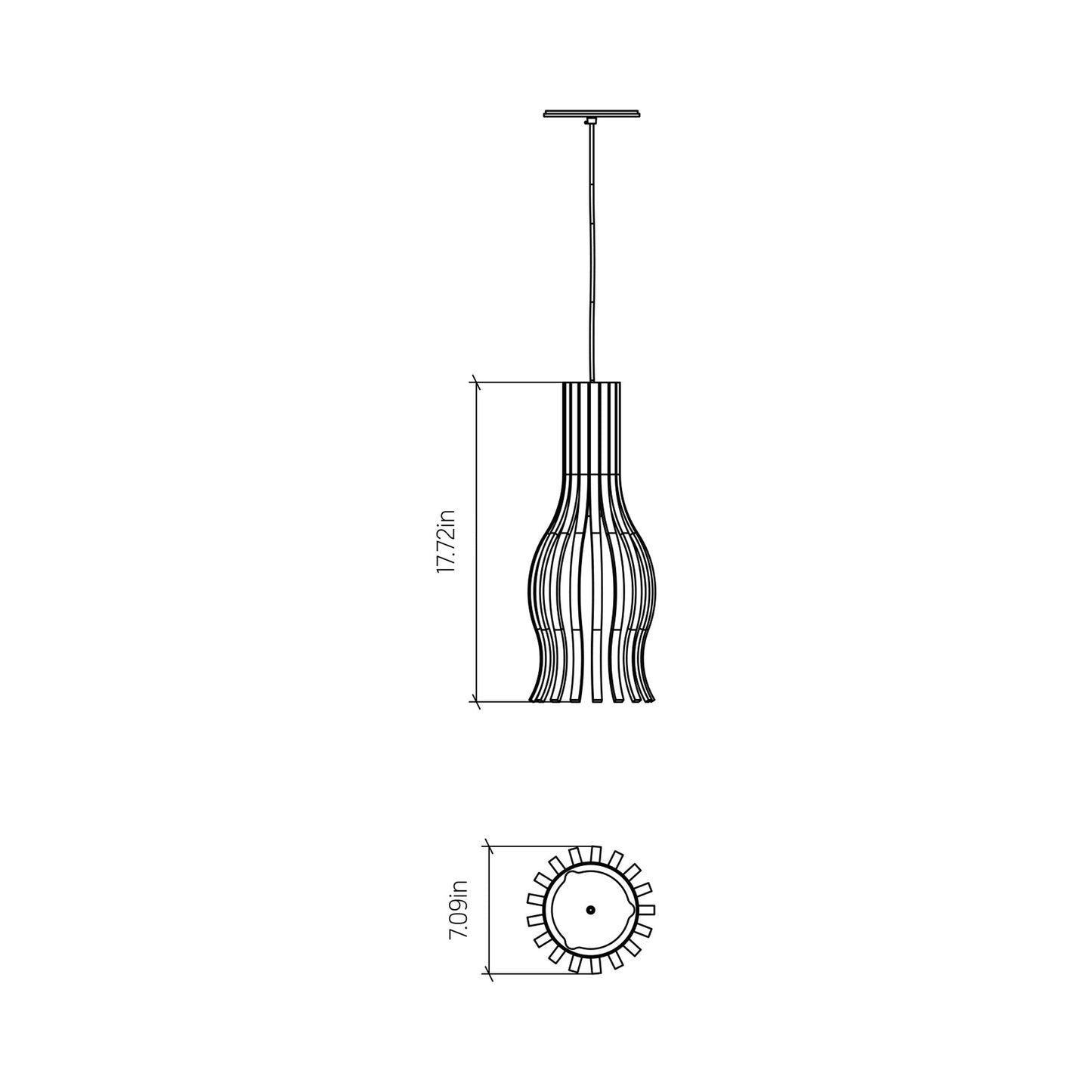 Balloon 1490 Pendant Light - line drawing.