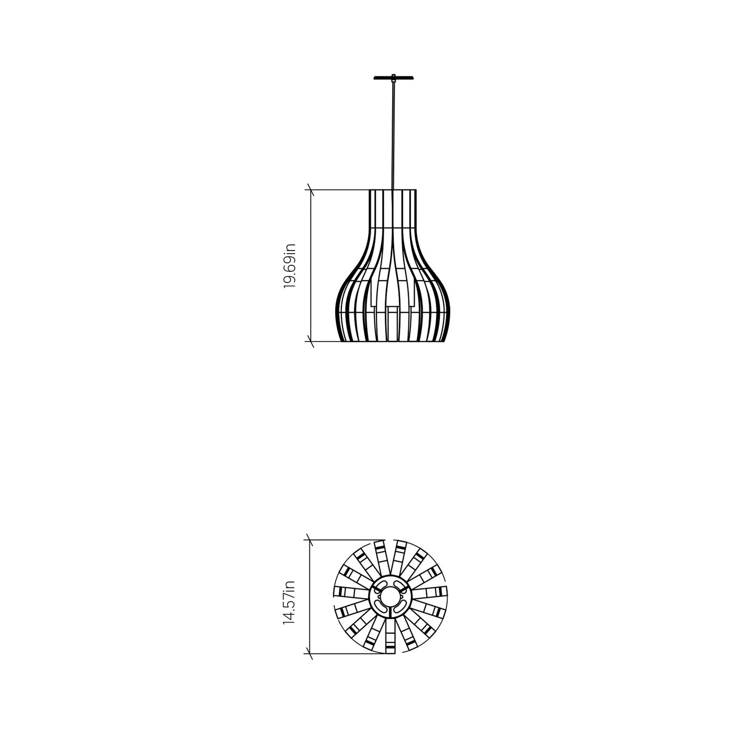Barrel 269 Pendant Light - line drawing.