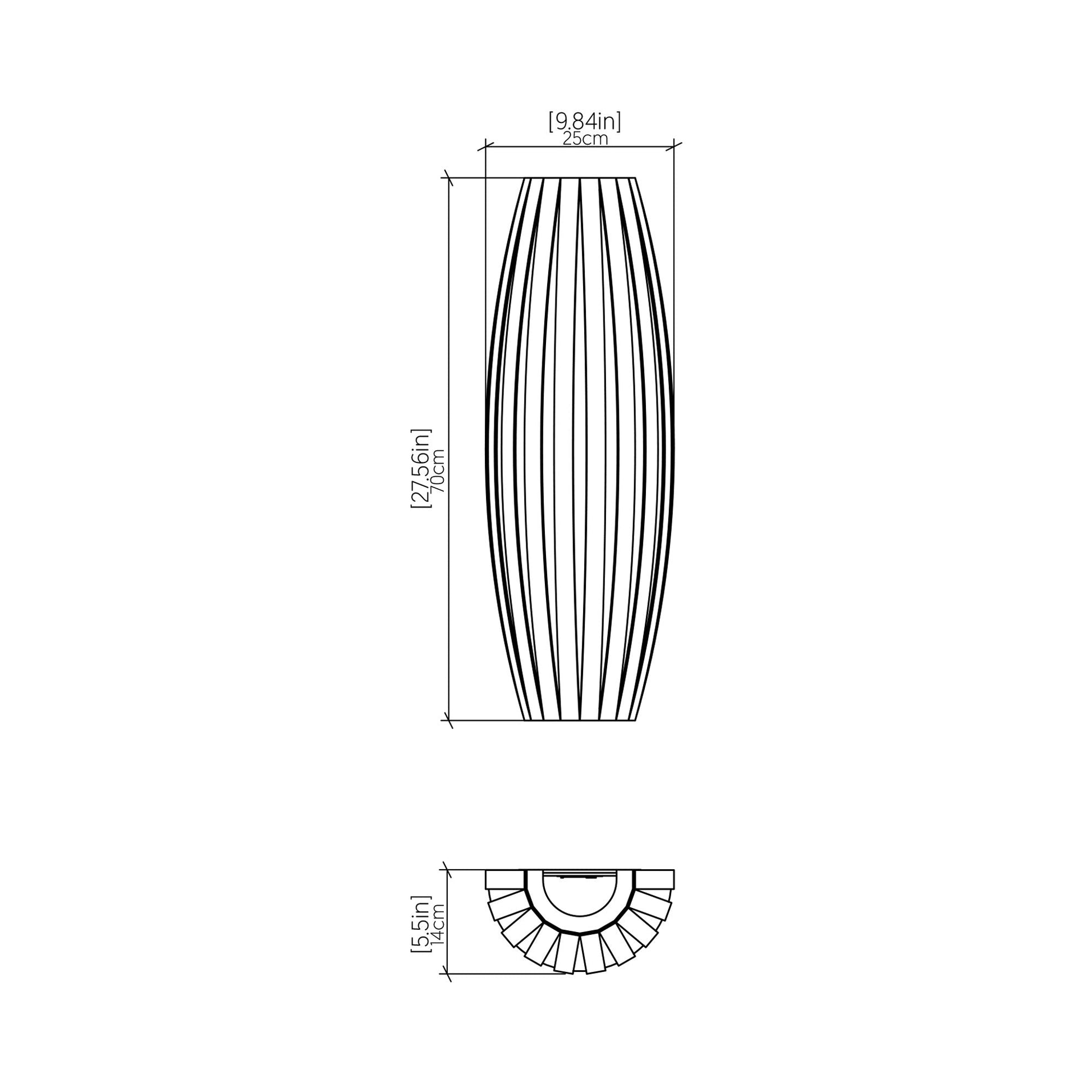 Barrel Long Wall Light - line drawing.