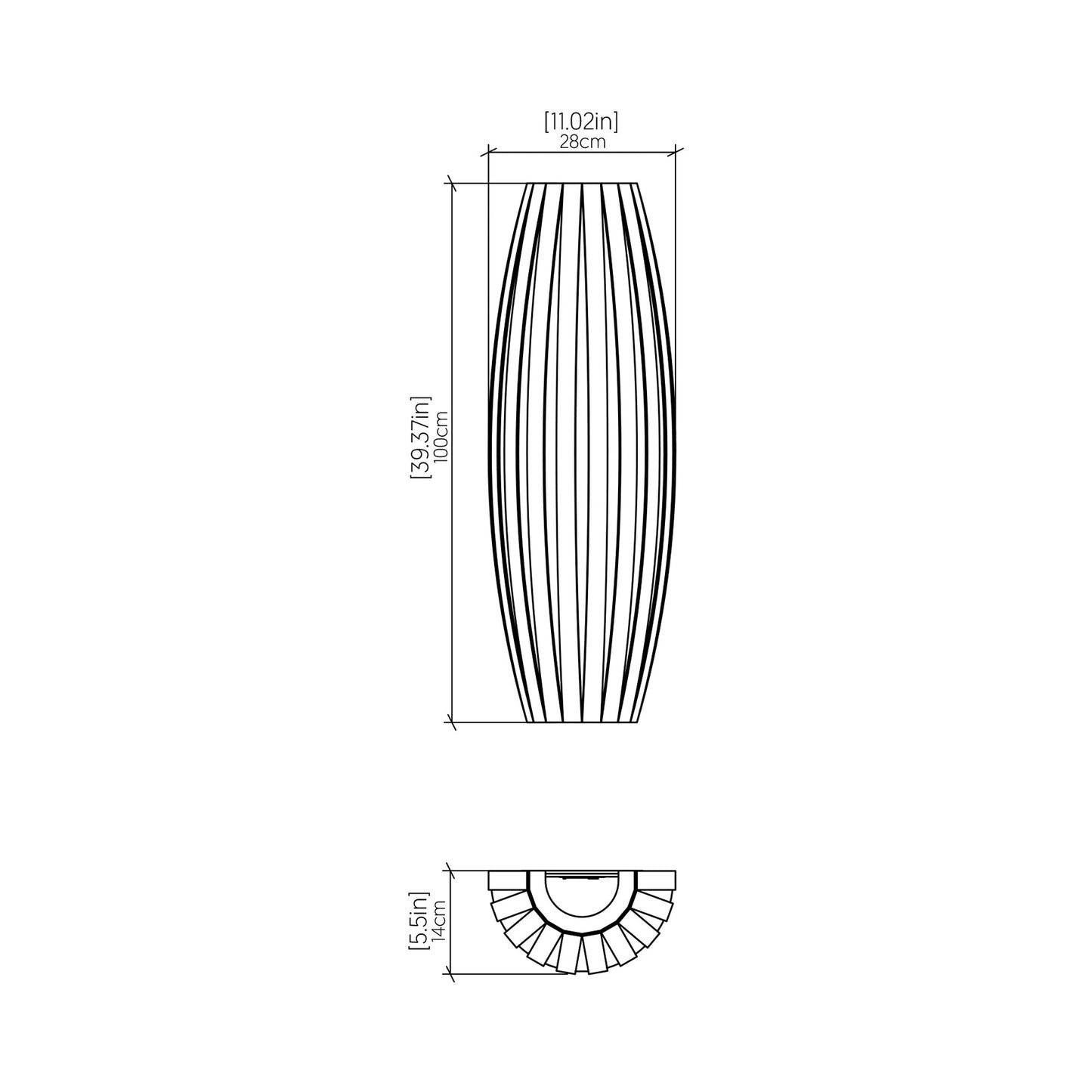 Barrel Long Wall Light - line drawing.