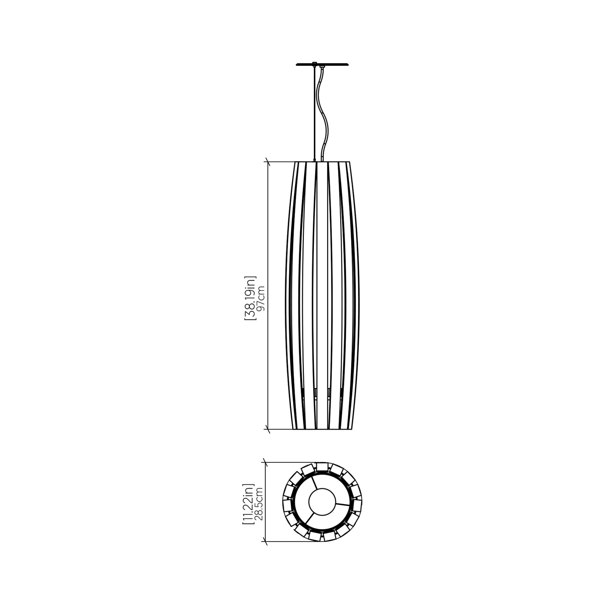 Barrel Pendant Light - line drawing.