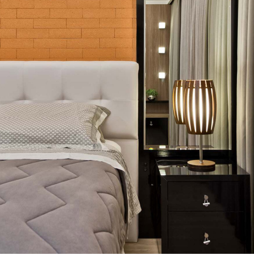 Barrel Table Lamp in bedroom.