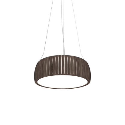 Barrel LED Drum Pendant Light in American Walnut (19.69-Inch).