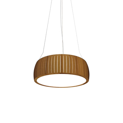 Barrel LED Drum Pendant Light in Teak (19.69-Inch).
