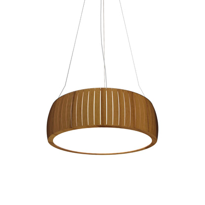 Barrel LED Drum Pendant Light in Teak (23.62-Inch).