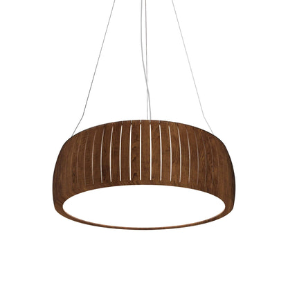 Barrel LED Drum Pendant Light in Imbuia (27.56-Inch).