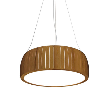 Barrel LED Drum Pendant Light in Teak (27.56-Inch).