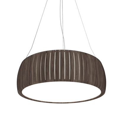 Barrel LED Drum Pendant Light in American Walnut (31.5-Inch).