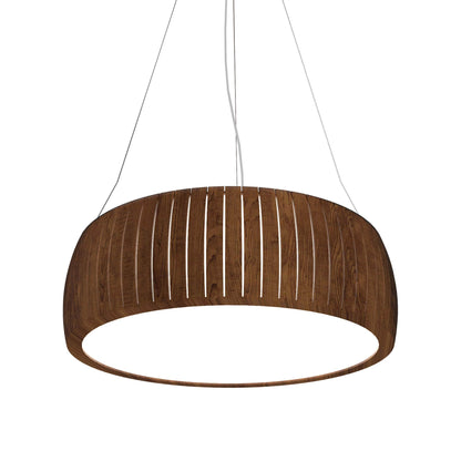 Barrel LED Drum Pendant Light in Imbuia (31.5-Inch).