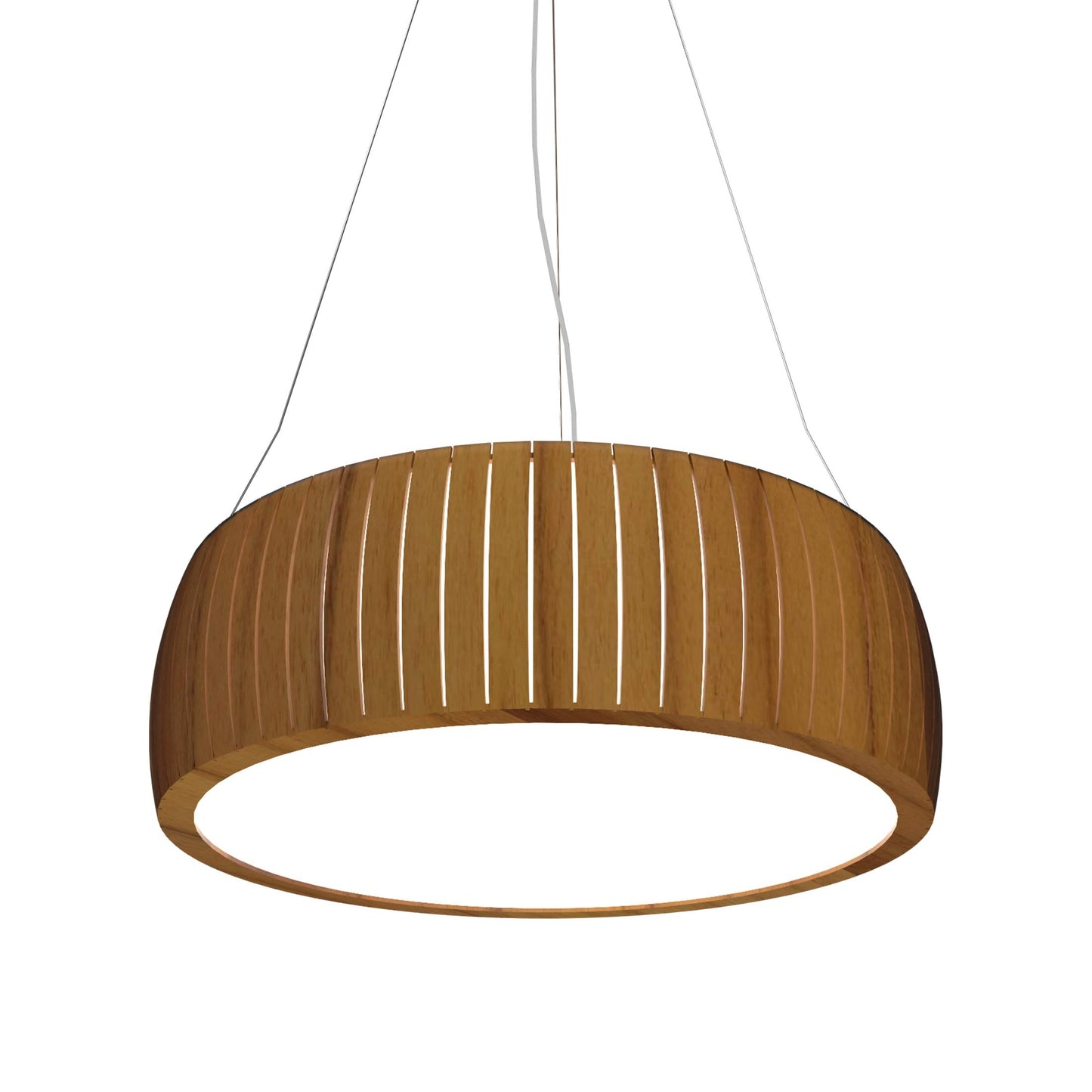 Barrel LED Drum Pendant Light in Teak (31.5-Inch).