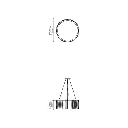 Barrel LED Drum Pendant Light - line drawing.