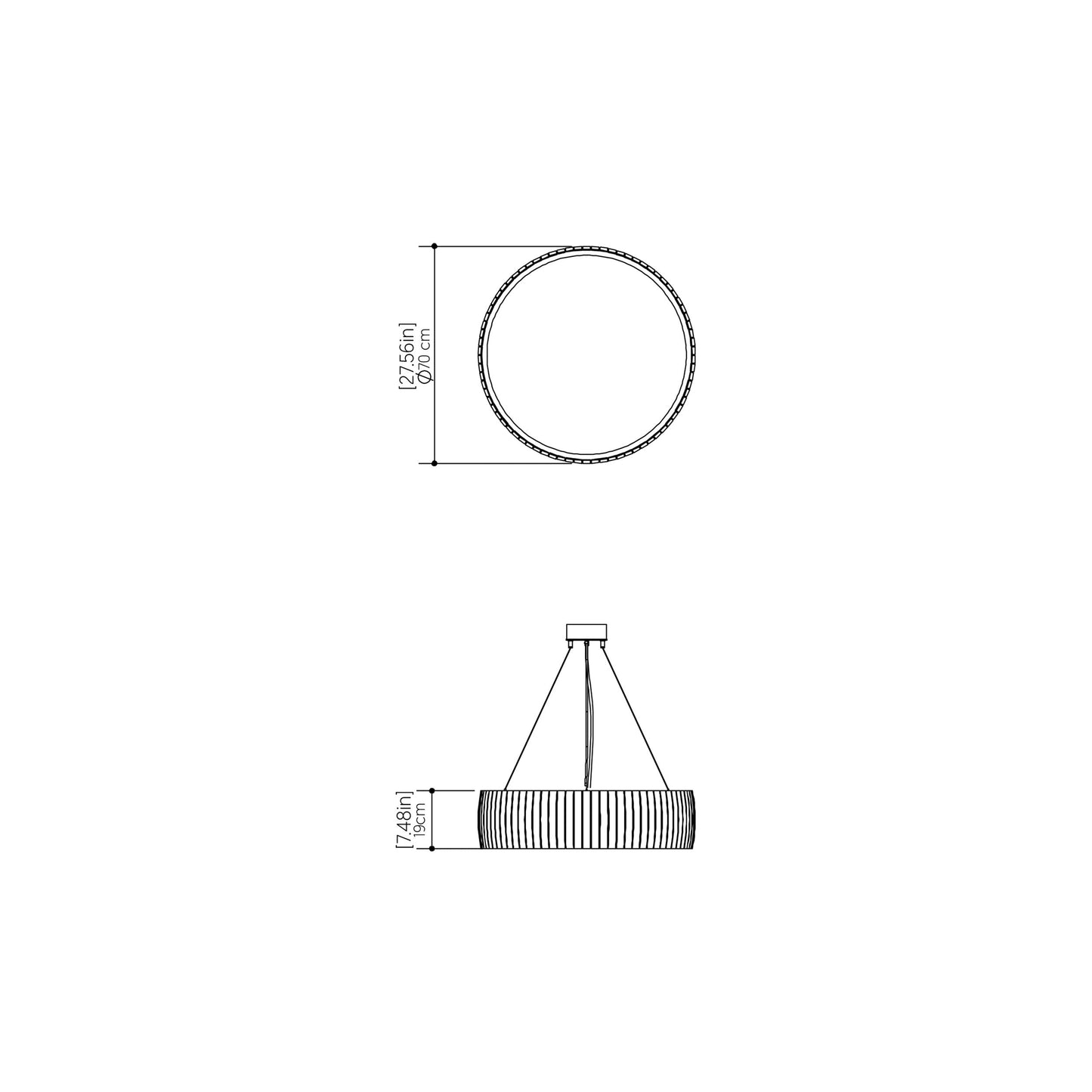 Barrel LED Drum Pendant Light - line drawing.
