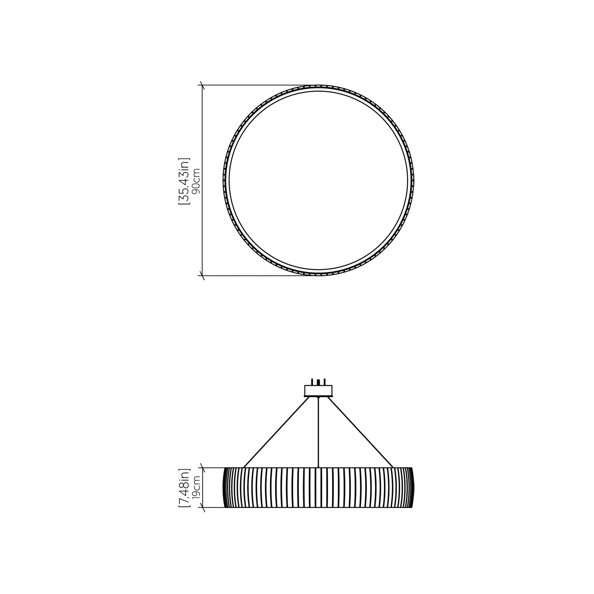Barrel LED Drum Pendant Light - line drawing.
