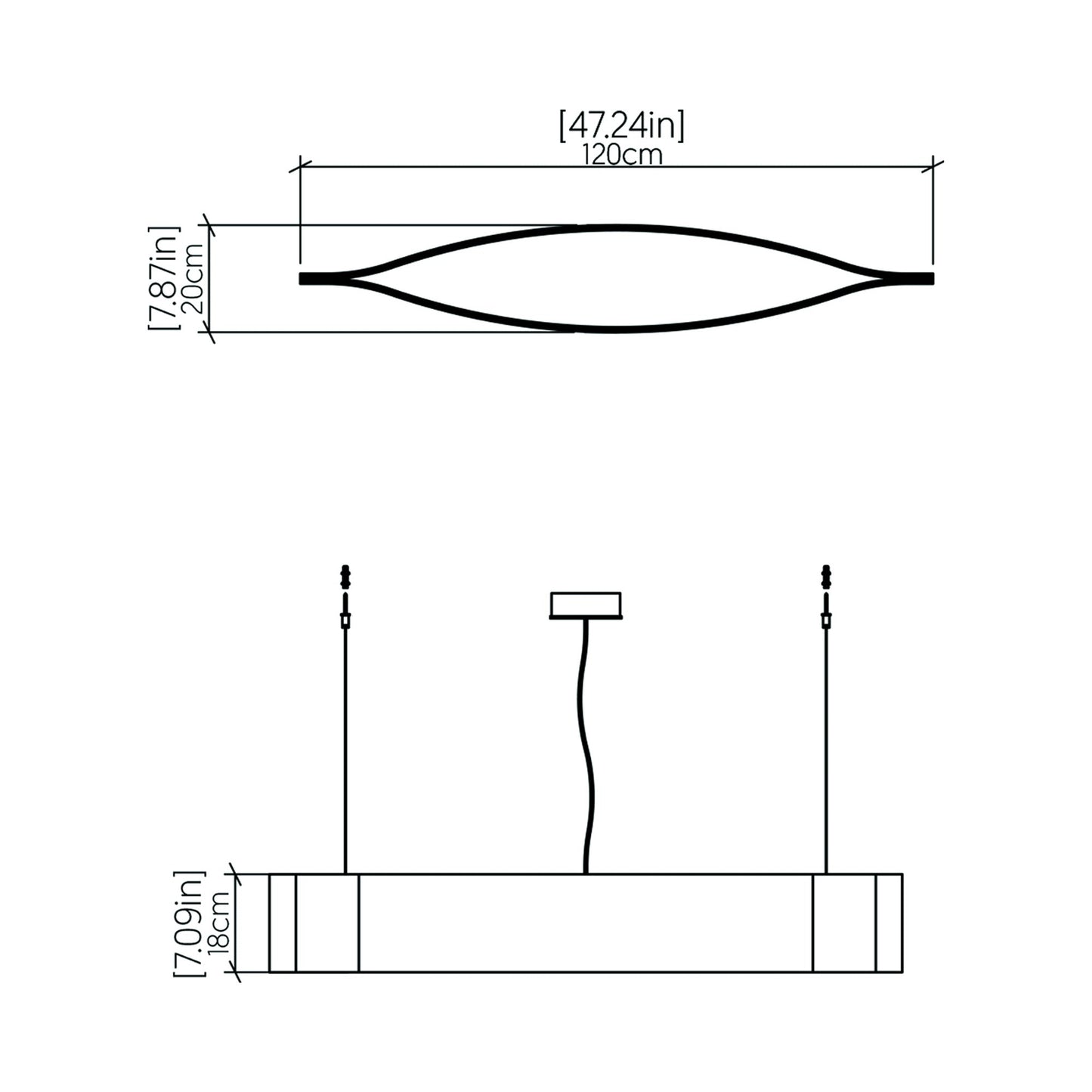 Canoe LED Pendant Light - line drawing.