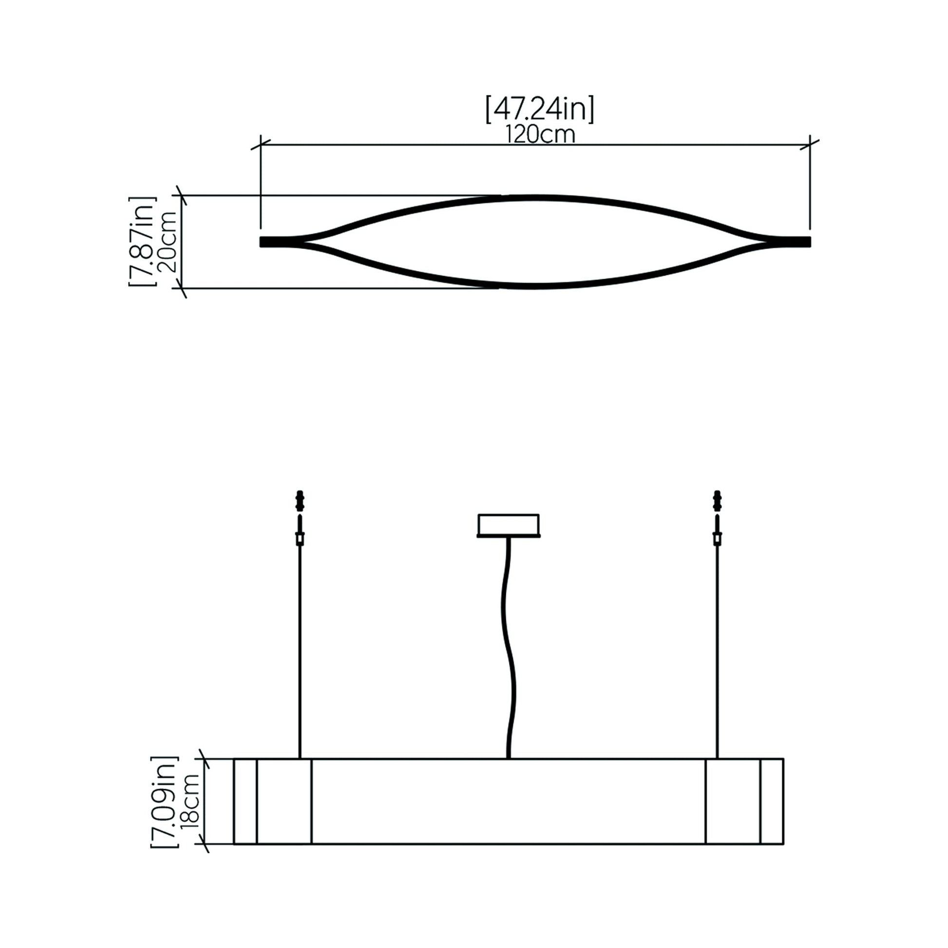 Canoe LED Pendant Light - line drawing.