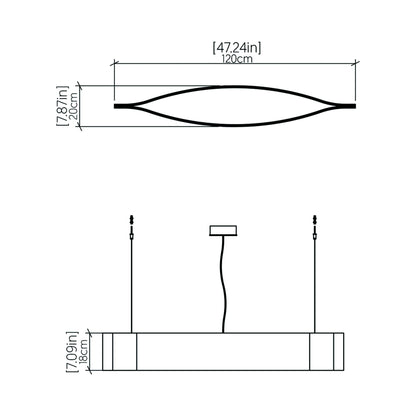 Canoe LED Pendant Light - line drawing.