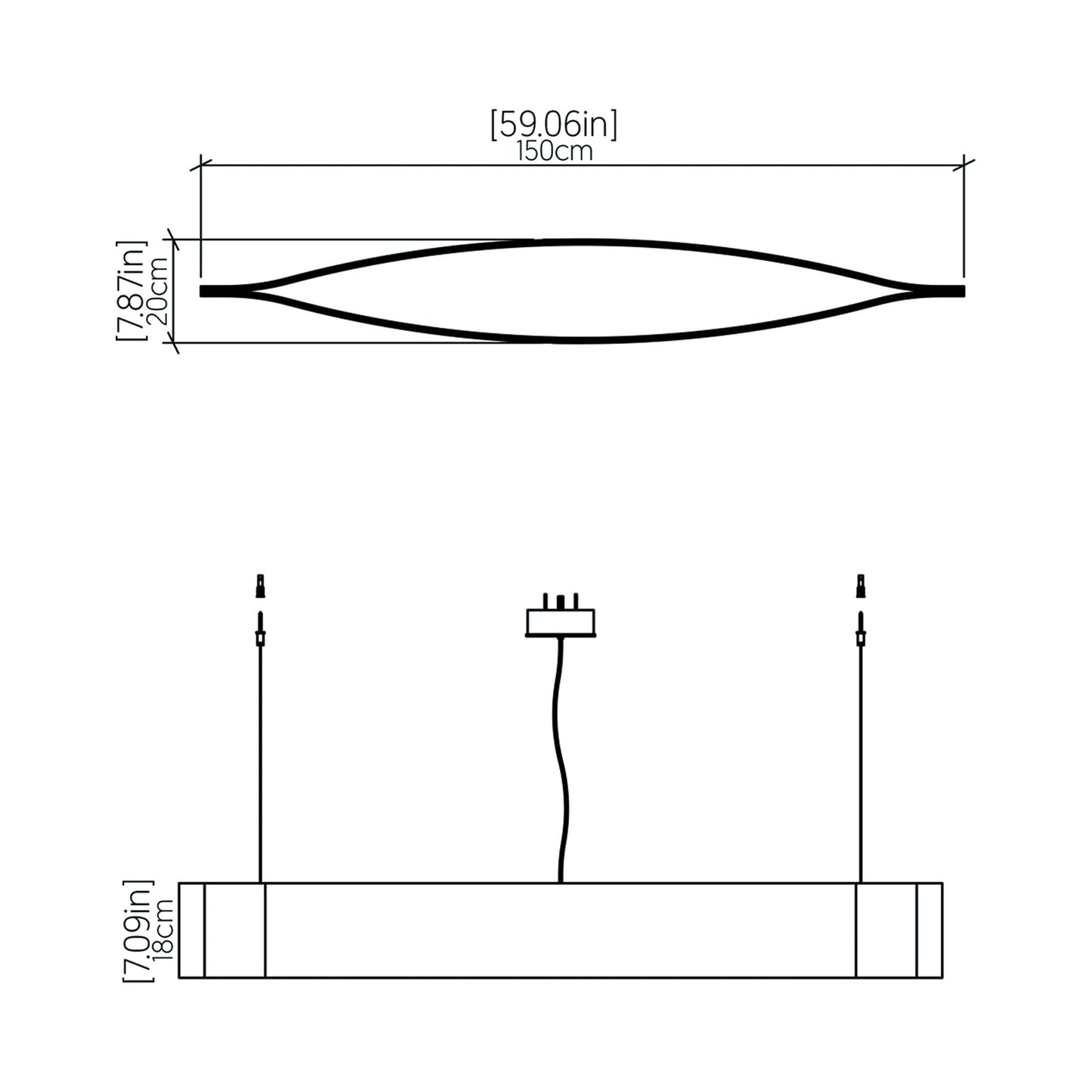 Canoe LED Pendant Light - line drawing.