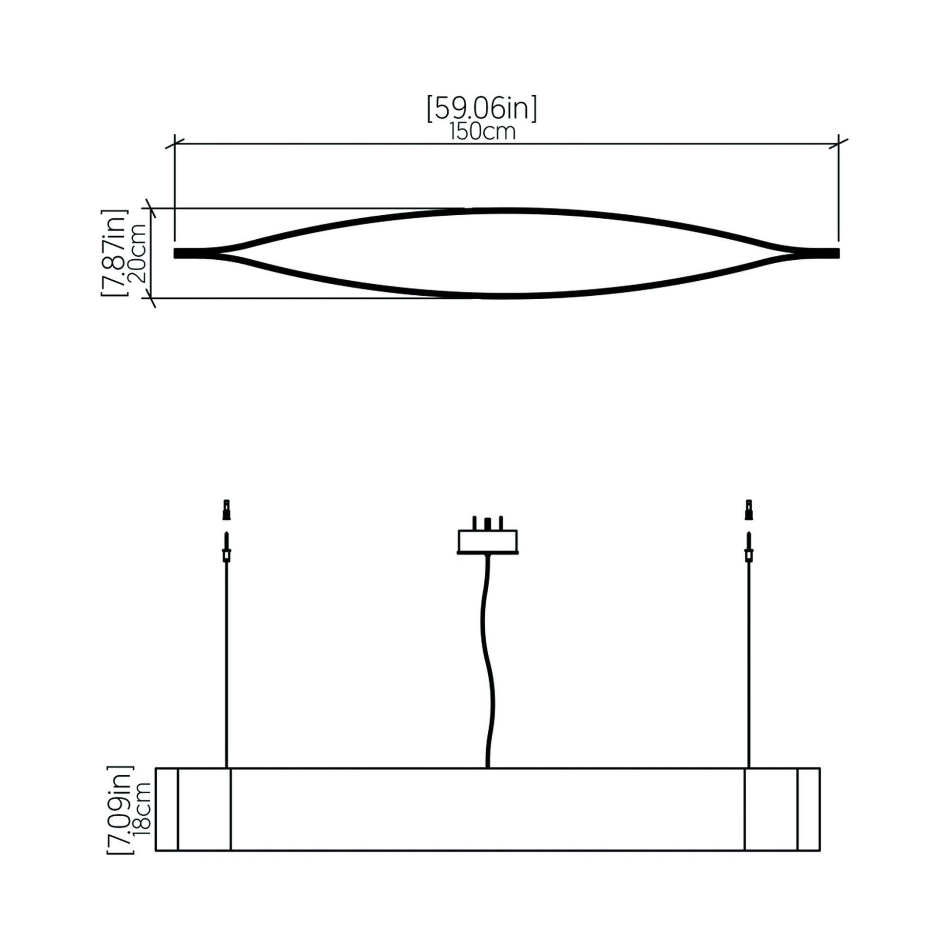 Canoe LED Pendant Light - line drawing.