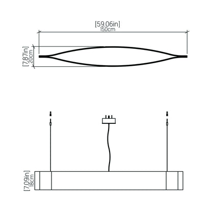 Canoe LED Pendant Light - line drawing.