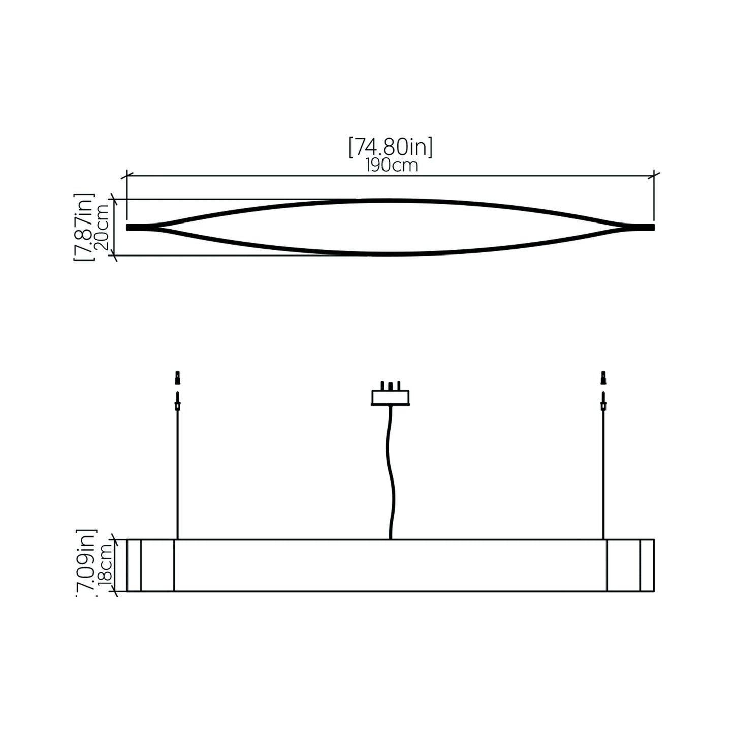 Canoe LED Pendant Light - line drawing.