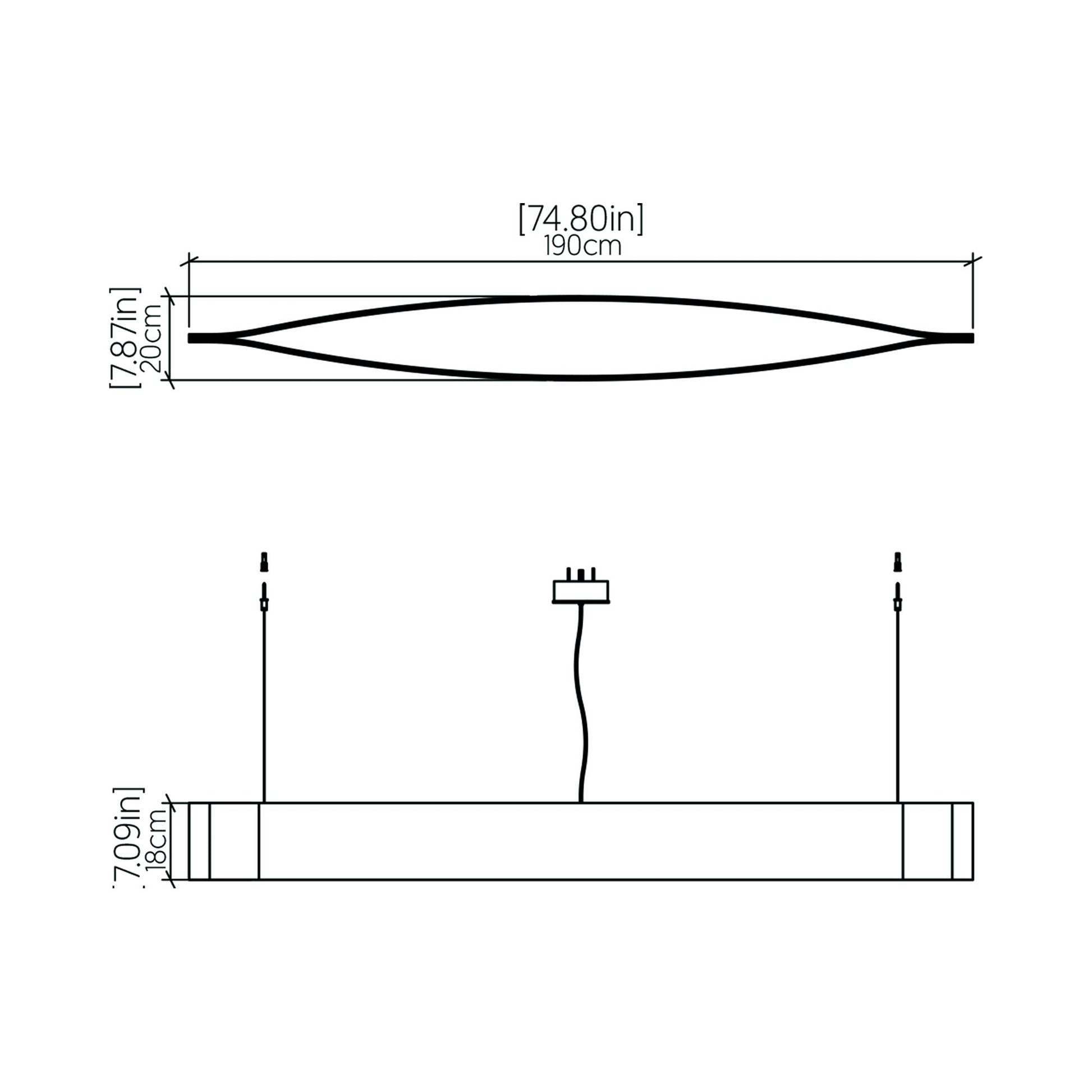 Canoe LED Pendant Light - line drawing.