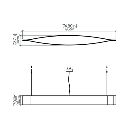 Canoe LED Pendant Light - line drawing.
